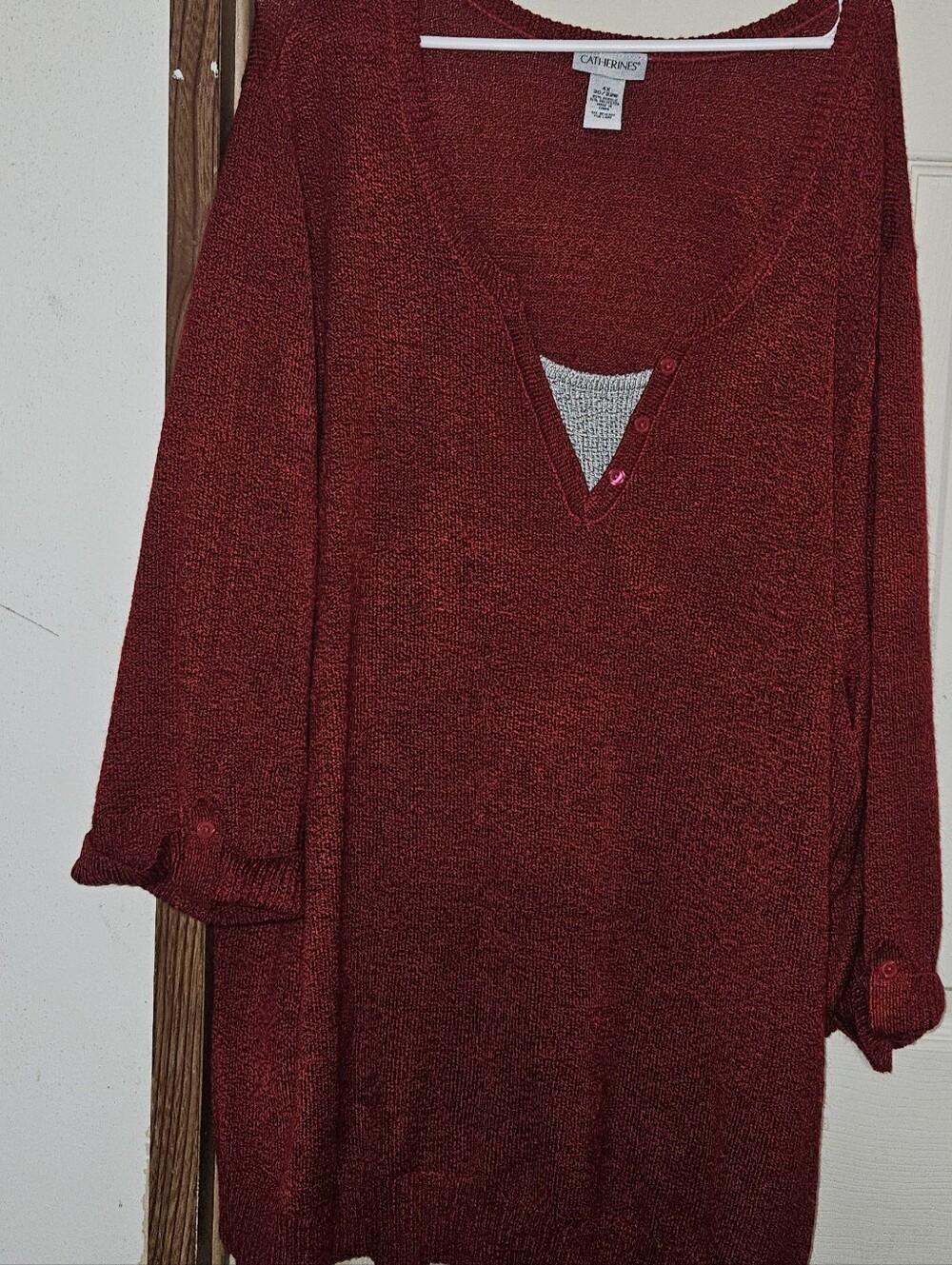 Catherines 4X Red Black Marled Knit Tunic Sweater Plus Size 30/32W